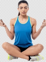 Fitness woman sitting cross legged in lotus position